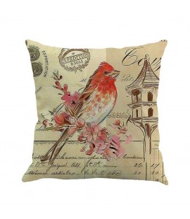 Bird Vintage Cotton Linen Pillow Case Sofa Cushion Cover Home Decor(B)