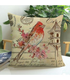 Bird Vintage Cotton Linen Pillow Case Sofa Cushion Cover Home Decor(B)