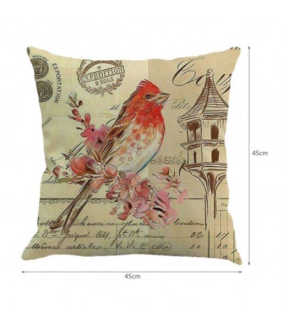 Bird Vintage Cotton Linen Pillow Case Sofa Cushion Cover Home Decor(B)