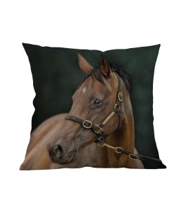 Horse Linen Invisible Zipper Pillow Cases Waist Cushion Cover Home Decor