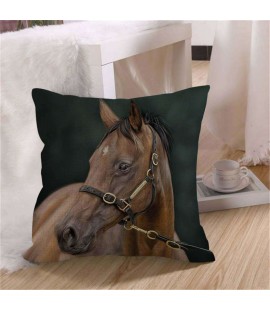 Horse Linen Invisible Zipper Pillow Cases Waist Cushion Cover Home Decor