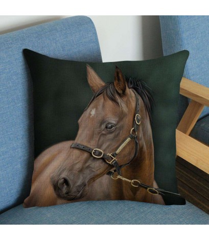 Horse Linen Invisible Zipper Pillow Cases Waist Cushion Cover Home Decor