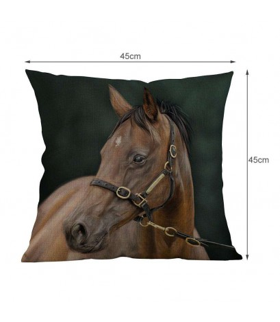 Horse Linen Invisible Zipper Pillow Cases Waist Cushion Cover Home Decor