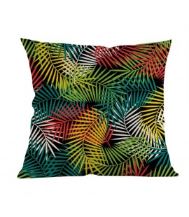 Tropical Plant Leaves Linen Invisible Zip Pillow Case Waist Cushion Cover