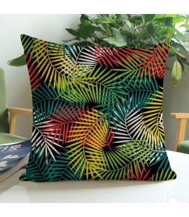 Tropical Plant Leaves Linen Invisible Zip Pillow Case Waist Cushion Cover