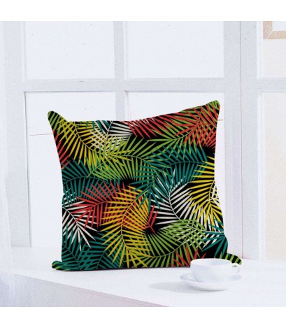 Tropical Plant Leaves Linen Invisible Zip Pillow Case Waist Cushion Cover