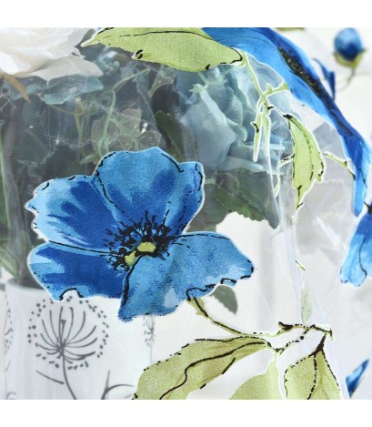 1x2m Flower Printing Curtain Yarn Tulle Sheer Panel Voile Curtain(Blue)