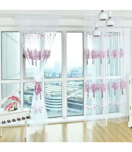 Offset Printing Curtain Living Room Window Tulle Screen Sheer Panel(Purple)