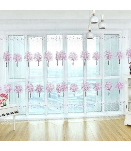 Offset Printing Curtain Living Room Window Tulle Screen Sheer Panel(Purple)