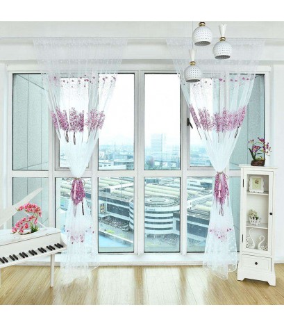 Offset Printing Curtain Living Room Window Tulle Screen Sheer Panel(Purple)