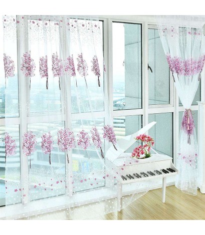 Offset Printing Curtain Living Room Window Tulle Screen Sheer Panel(Purple)