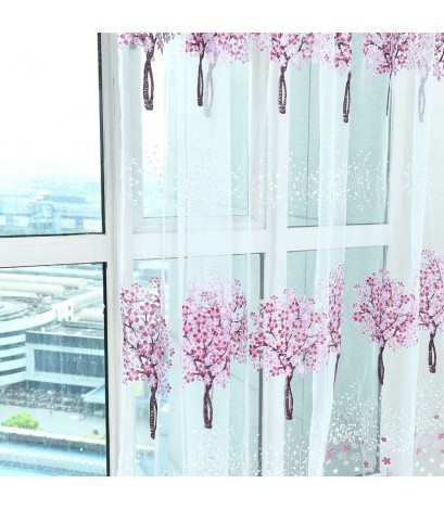 Offset Printing Curtain Living Room Window Tulle Screen Sheer Panel(Purple)