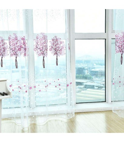 Offset Printing Curtain Living Room Window Tulle Screen Sheer Panel(Purple)