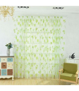 Offset Printing Sheer Curtain Window Yarn Screen Tulle Panel Decor(Green)