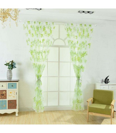 Offset Printing Sheer Curtain Window Yarn Screen Tulle Panel Decor(Green)