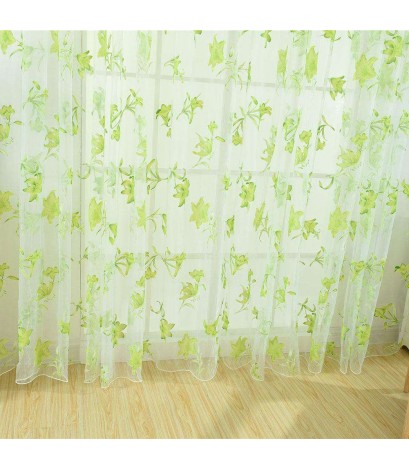 Offset Printing Sheer Curtain Window Yarn Screen Tulle Panel Decor(Green)