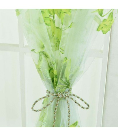 Offset Printing Sheer Curtain Window Yarn Screen Tulle Panel Decor(Green)