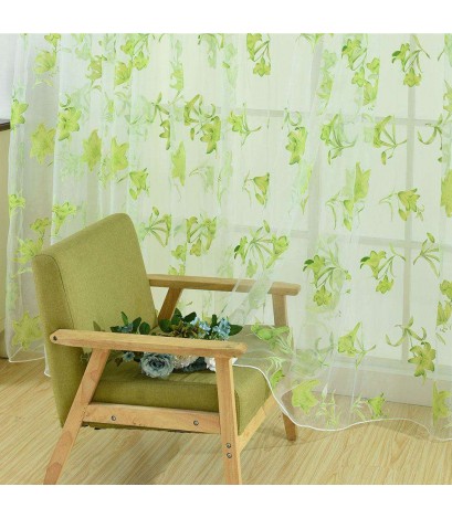 Offset Printing Sheer Curtain Window Yarn Screen Tulle Panel Decor(Green)