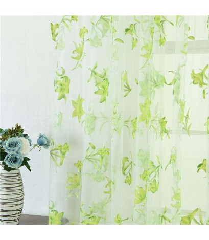 Offset Printing Sheer Curtain Window Yarn Screen Tulle Panel Decor(Green)