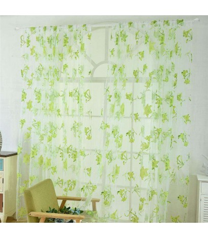 Offset Printing Sheer Curtain Window Yarn Screen Tulle Panel Decor(Green)