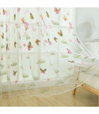 Offset Printing Curtain Yarn Window Screen Sheer Panel Balcony Decor(Pink)