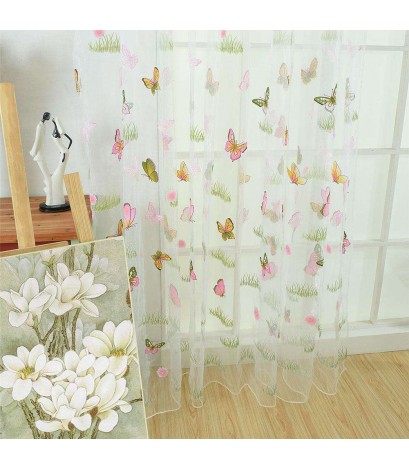 Offset Printing Curtain Yarn Window Screen Sheer Panel Balcony Decor(Pink)