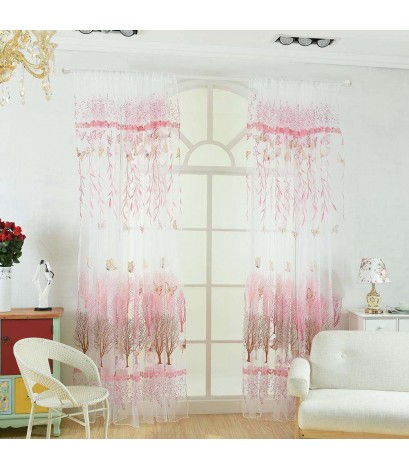 Butterfly Tree Offset Printing Curtain Tulle Sheer Panel Window Screen