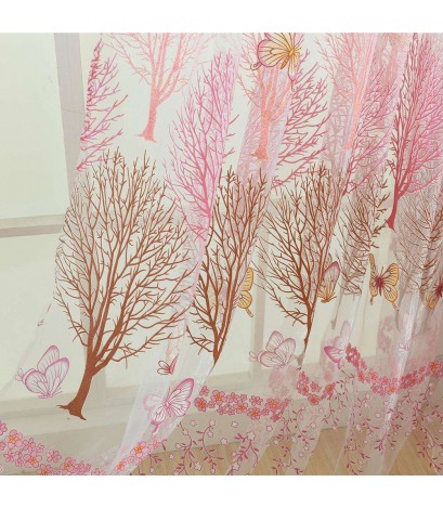 Butterfly Tree Offset Printing Curtain Tulle Sheer Panel Window Screen