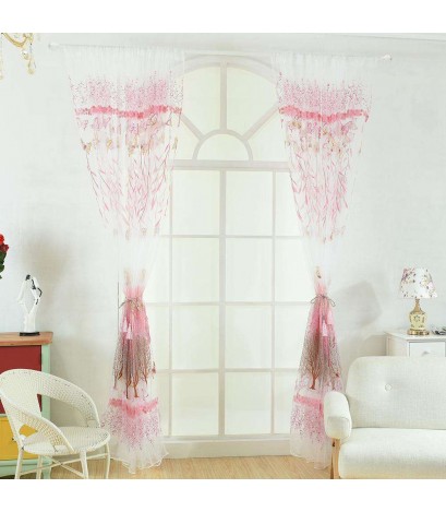 Butterfly Tree Offset Printing Curtain Tulle Sheer Panel Window Screen