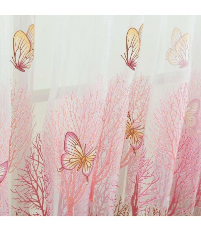 Butterfly Tree Offset Printing Curtain Tulle Sheer Panel Window Screen