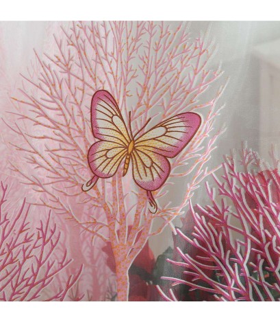 Butterfly Tree Offset Printing Curtain Tulle Sheer Panel Window Screen