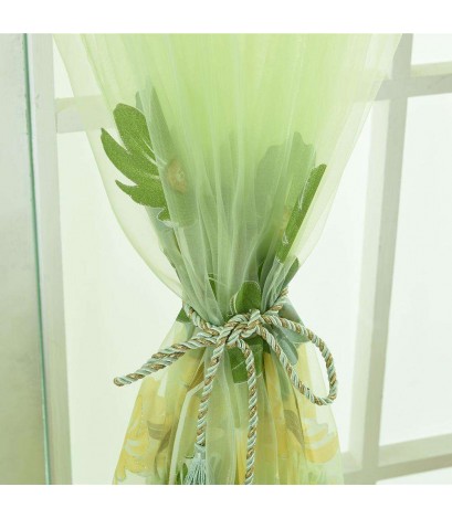 Offset Printing Sheer Curtain Yarn Tulle Window Screen Voile Panel(Green)