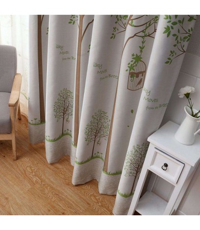 Birdcage Trees Drapes Living Room Blackout Curtain Window Shading Panel