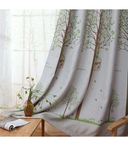 Birdcage Trees Drapes Living Room Blackout Curtain Window Shading Panel