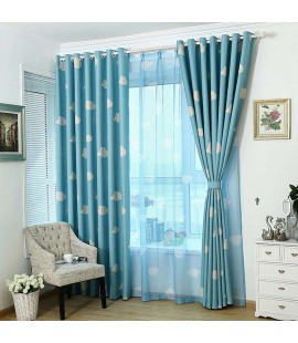 Clouds Printing Blackout Curtain Living Room Window Shading Drapes(Blue)