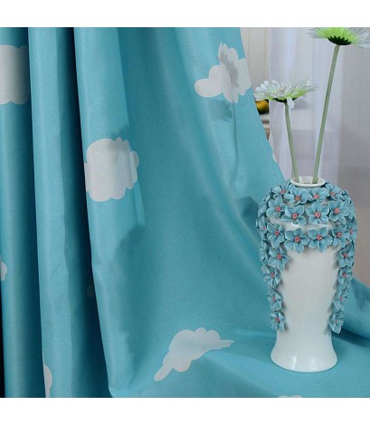 Clouds Printing Blackout Curtain Living Room Window Shading Drapes(Blue)