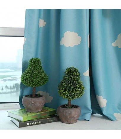 Clouds Printing Blackout Curtain Living Room Window Shading Drapes(Blue)