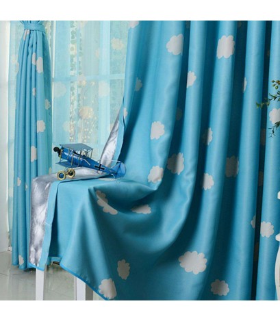 Clouds Printing Blackout Curtain Living Room Window Shading Drapes(Blue)