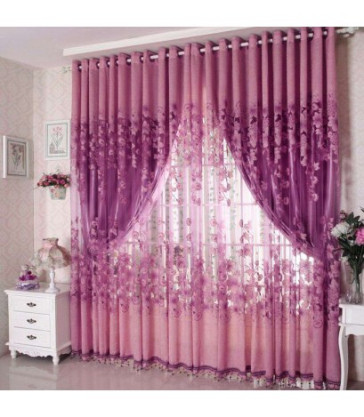 Simple Curtain Yarn Tulle Sheer Panel Bedroom Window Drapes(Light Purple)