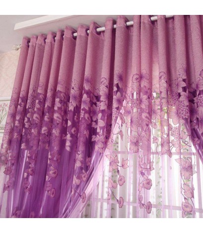 Simple Curtain Yarn Tulle Sheer Panel Bedroom Window Drapes(Light Purple)