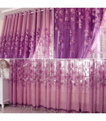 Simple Curtain Yarn Tulle Sheer Panel Bedroom Window Drapes(Light Purple)