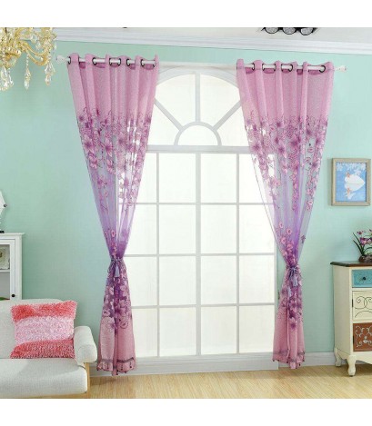 Simple Curtain Yarn Tulle Sheer Panel Bedroom Window Drapes(Light Purple)