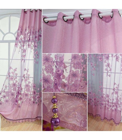 Simple Curtain Yarn Tulle Sheer Panel Bedroom Window Drapes(Light Purple)