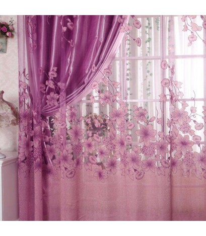 Simple Curtain Yarn Tulle Sheer Panel Bedroom Window Drapes(Light Purple)