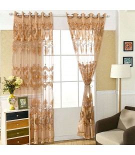 Printing Sheer Curtain Living Room Yarn Panel for Home Tulle Screen(Coffee)