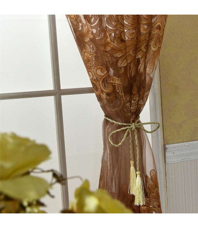 Printing Sheer Curtain Living Room Yarn Panel for Home Tulle Screen(Coffee)