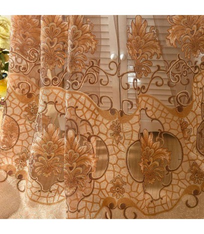 Printing Sheer Curtain Living Room Yarn Panel for Home Tulle Screen(Coffee)