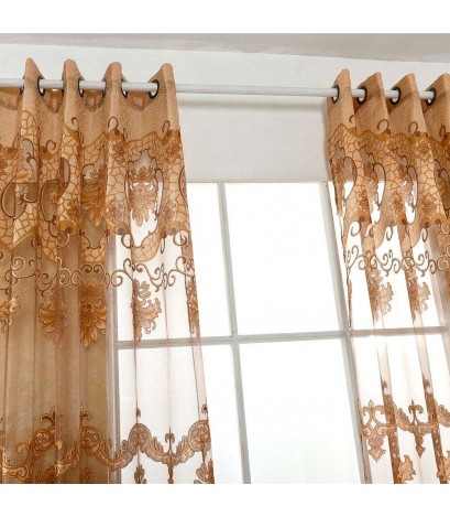 Printing Sheer Curtain Living Room Yarn Panel for Home Tulle Screen(Coffee)