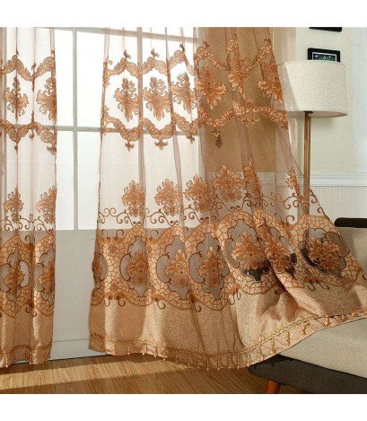 Printing Sheer Curtain Living Room Yarn Panel for Home Tulle Screen(Coffee)