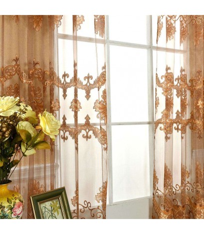 Printing Sheer Curtain Living Room Yarn Panel for Home Tulle Screen(Coffee)